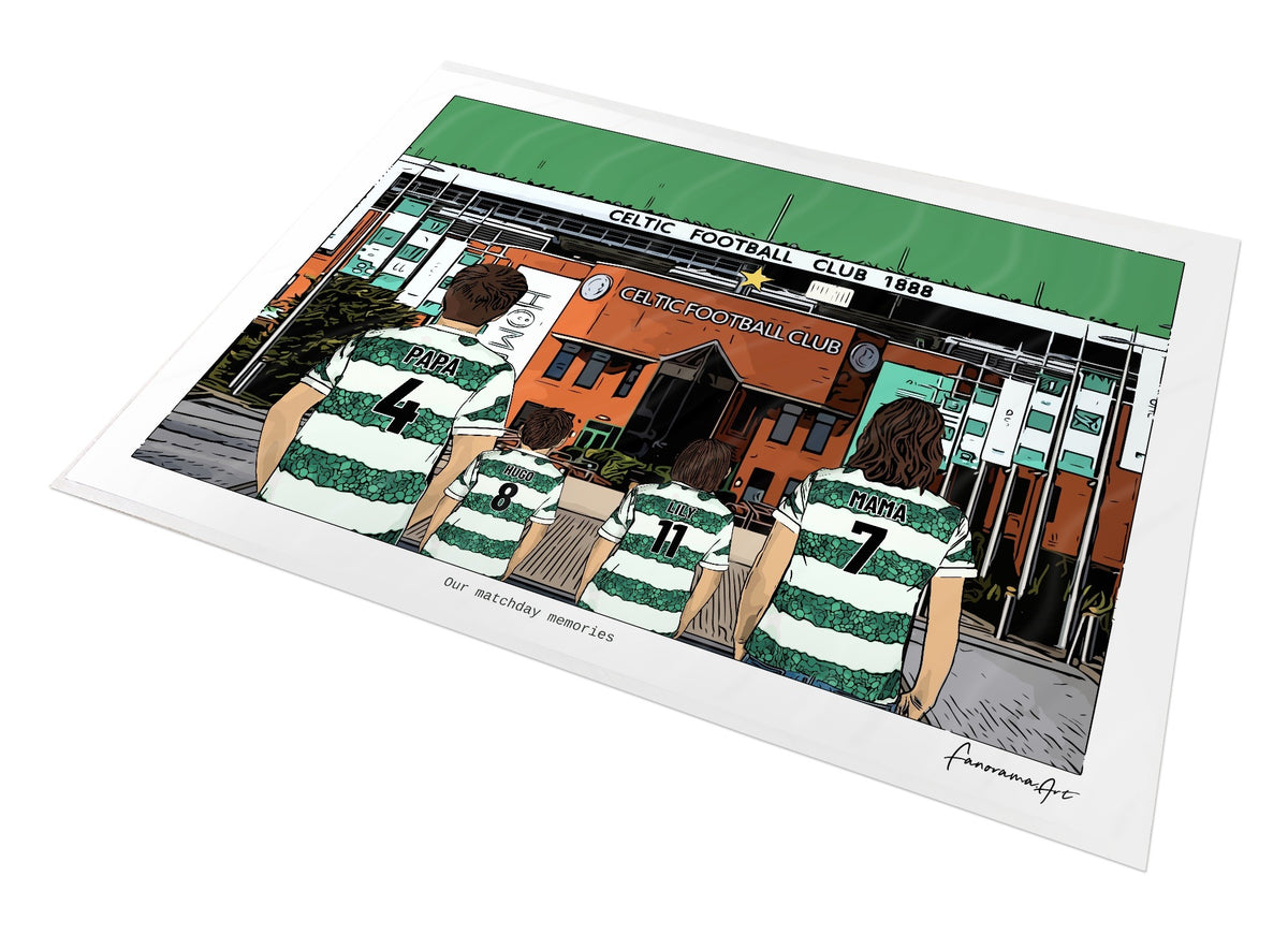 Personalised Celtic print with PAPA, HUGO, LILY, MAMA, Print at Celtic Park.