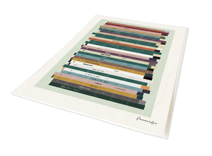Personalised 30th birthday number one music print, born in 1996, shown as a4 print portrait with 30 colourful song spines and a birthday message.