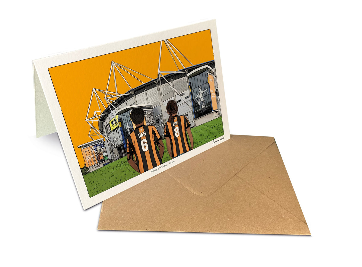 Personalised Hull City greeting card with DAN, ZOE, 7x5" Greeting Card at MKM Stadium.