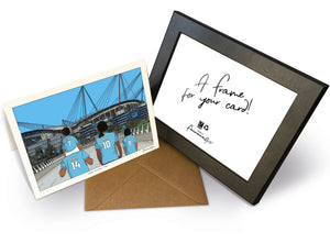 Personalised Manchester City greeting card with PAPA, MAMA, RUBY, 7x5" Greeting Card & Frame at Etihad Stadium.
