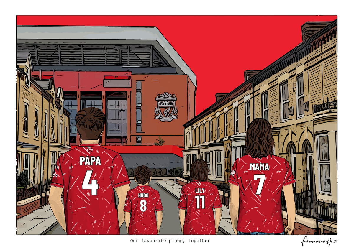Personalised Liverpool digital artwork with PAPA, HUGO, LILY, MAMA, liverpool anfield at Anfield.