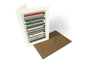 Personalised 30th birthday music card, born in 1996, shown as card portrait with 30 colourful song spines and a birthday message.