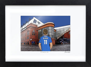 Personalised Rangers print with OLIVER, Bordered Print & Frame at Ibrox Stadium.