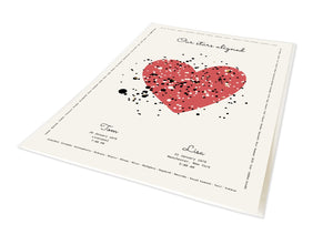 Our Stars Aligned shown as portrait unframed print, personalised with names and meaningful dates.