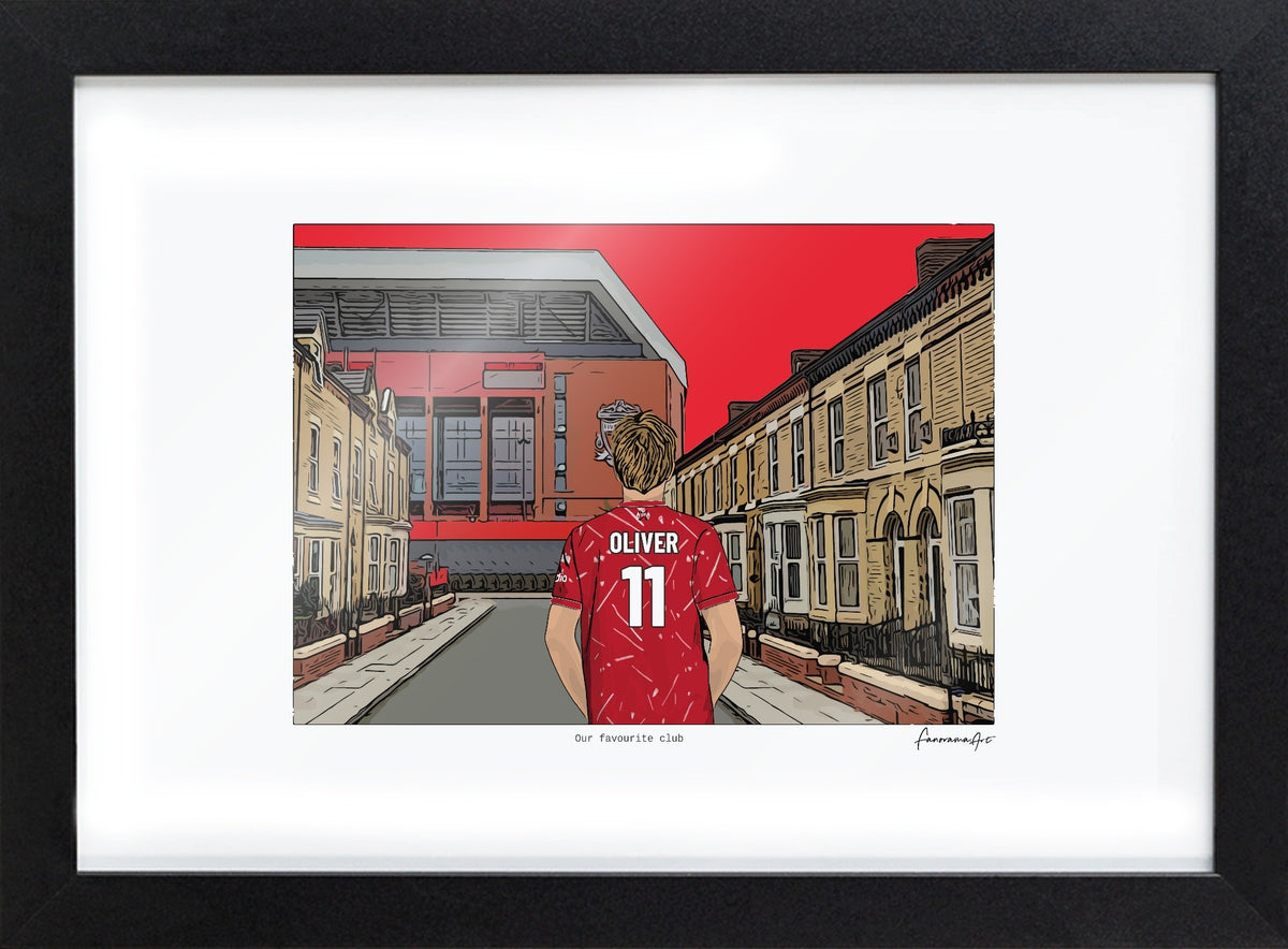 Personalised Liverpool print with OLIVER, Bordered Print & Frame at Anfield.