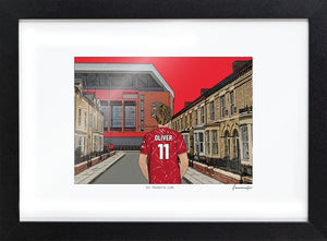 Personalised Liverpool print with OLIVER, Bordered Print & Frame at Anfield.