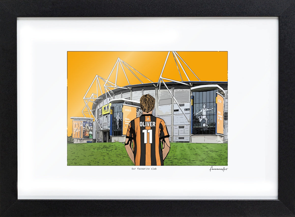 Personalised Hull City print with OLIVER, Bordered Print & Frame at MKM Stadium.
