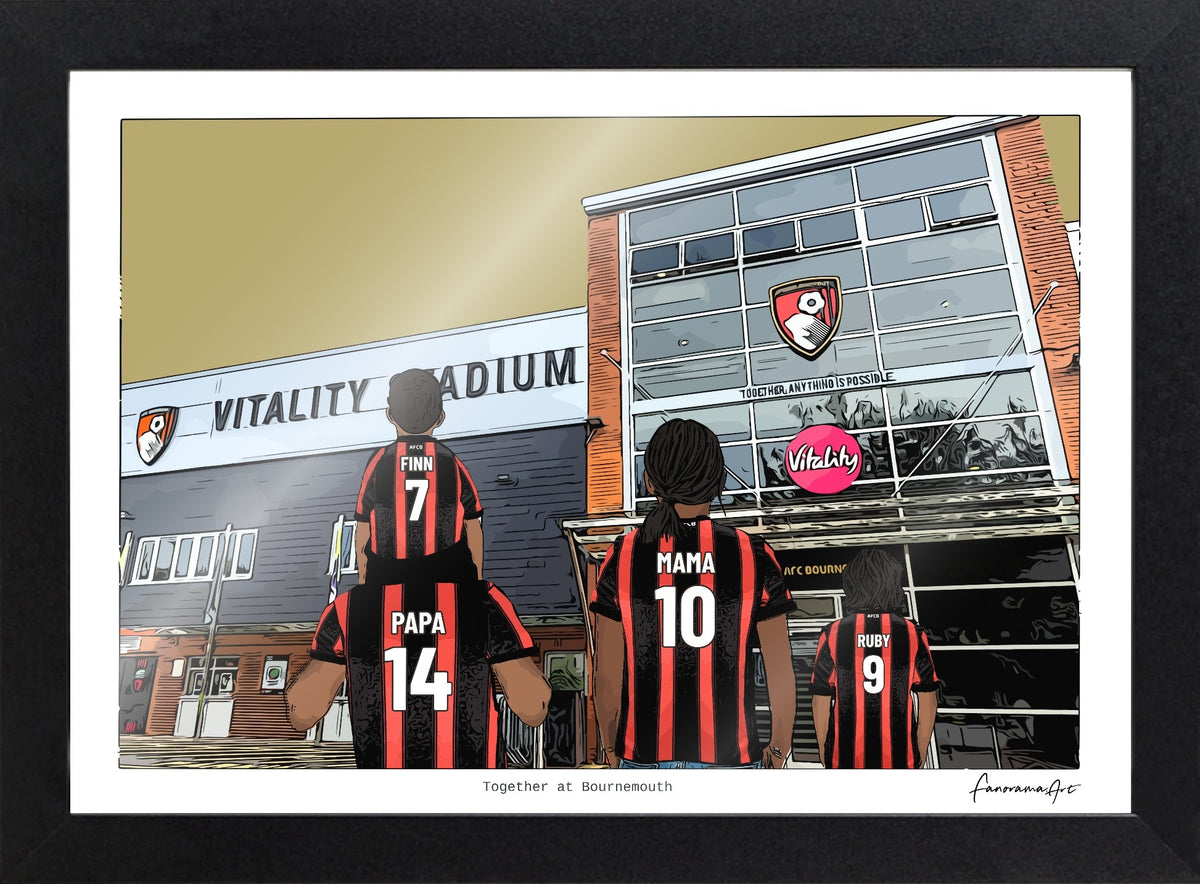 Personalised Bournemouth print with PAPA, MAMA, RUBY, Print & Frame at Vitality Stadium.