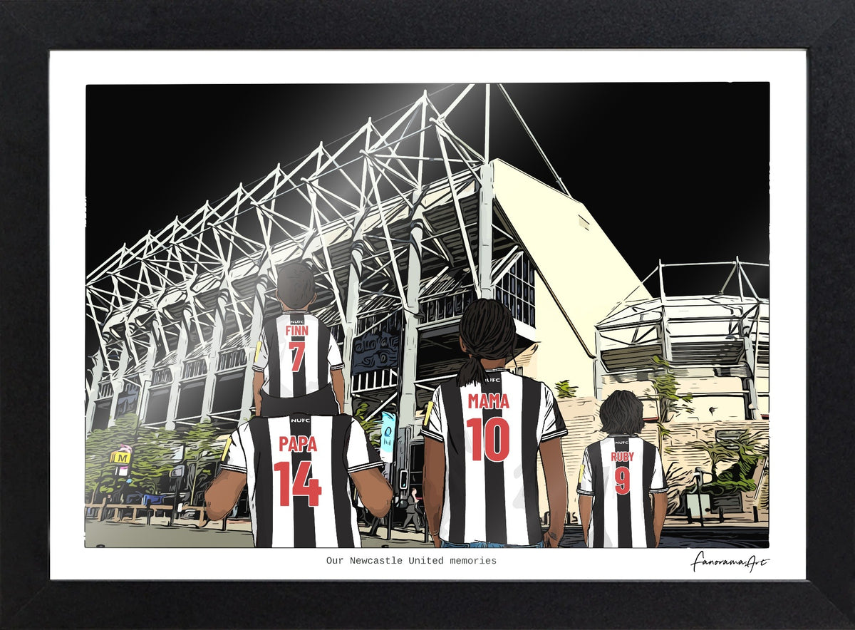Personalised Newcastle United print with PAPA, MAMA, RUBY, Print & Frame at St James’ Park.
