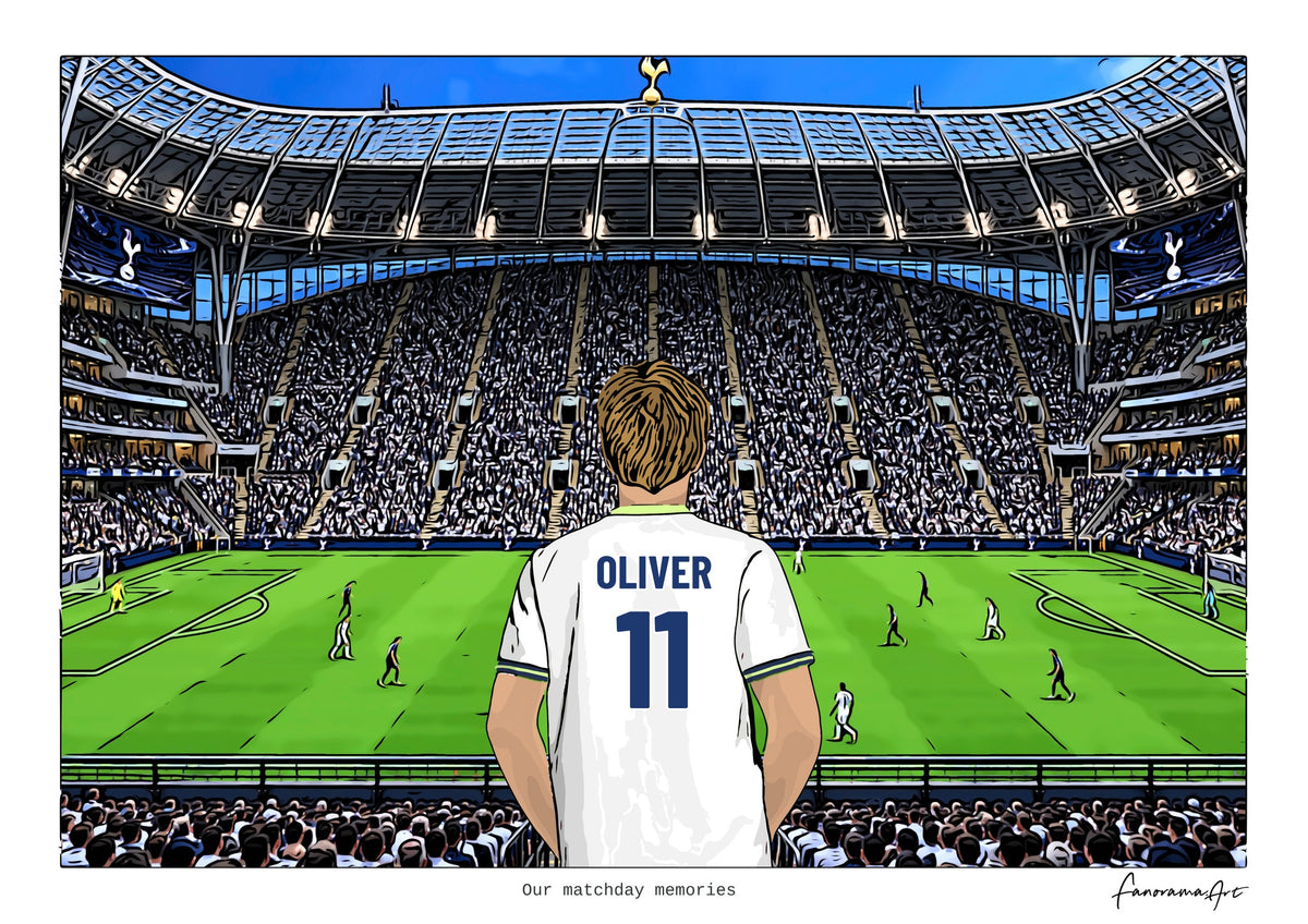 Personalised Tottenham Hotspur digital artwork with OLIVER, in game at Tottenham Hotspur Stadium.