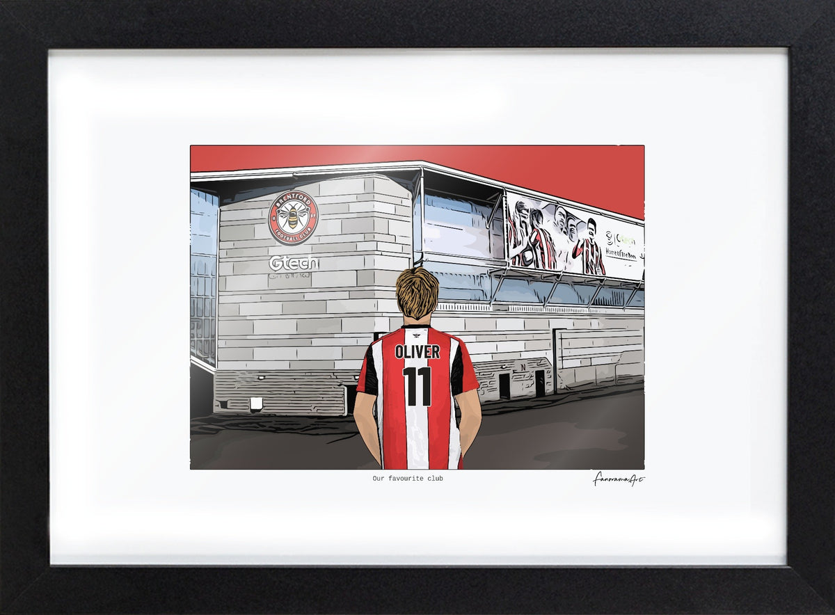 Personalised Brentford print with OLIVER, Bordered Print & Frame at Gtech Community Stadium.