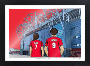 Personalised Manchester United print with ALICE, NOAH, Print & Frame at Old Trafford.