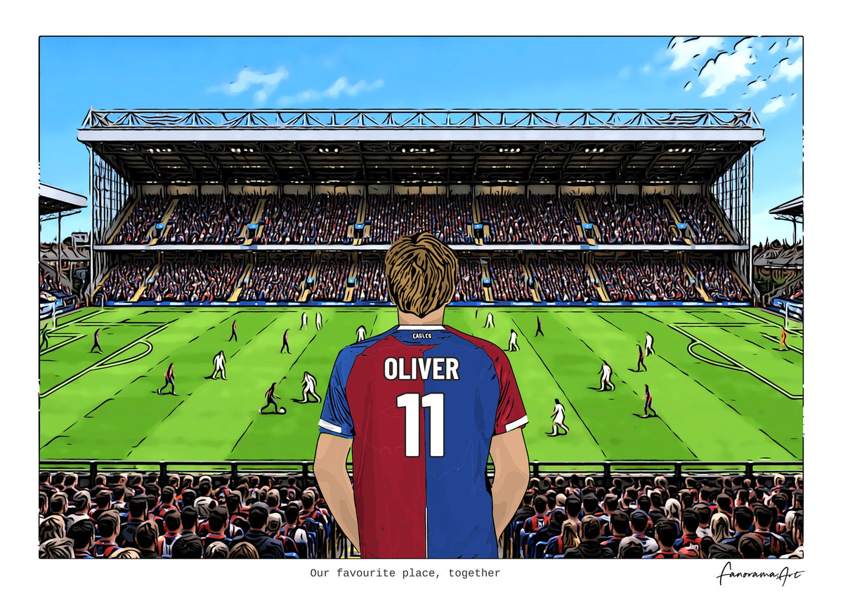 Personalised Crystal Palace digital artwork with OLIVER, in game at Selhurst Park.