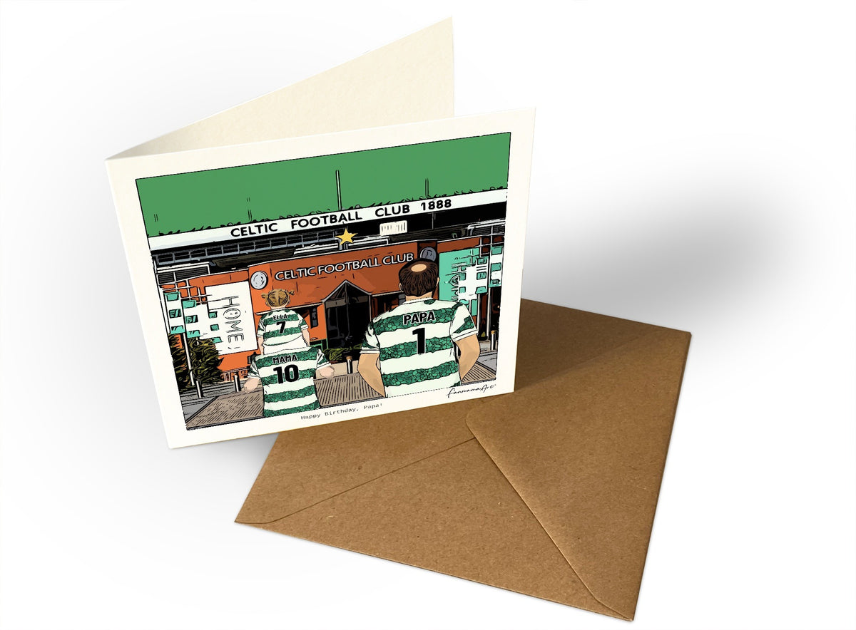 Personalised Celtic greeting card with MAMA, PAPA, Square Greeting Card at Celtic Park.