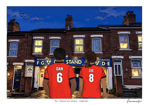 Personalised Luton Town digital artwork with DAN, ZOE, stadium at night at Kenilworth Road.