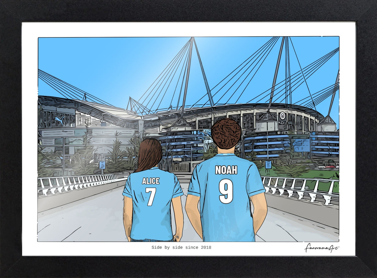 Personalised Manchester City print with ALICE, NOAH, Print & Frame at Etihad Stadium.