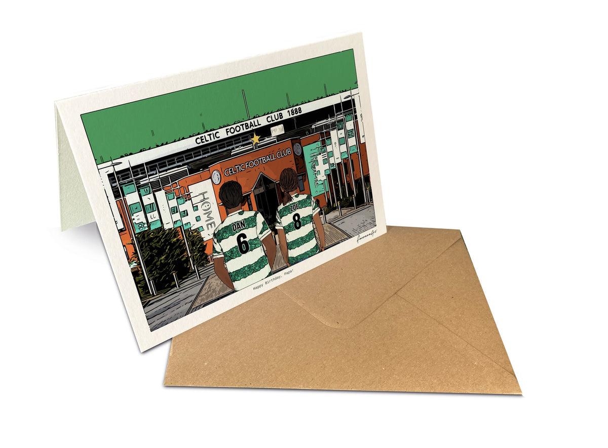 Personalised Celtic greeting card with DAN, ZOE, 7x5" Greeting Card at Celtic Park.