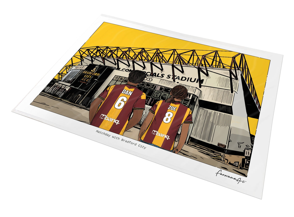 Personalised Bradford City print with DAN, ZOE, Print at Valley Parade.