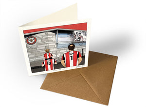 Personalised Brentford greeting card with MAMA, PAPA, Square Greeting Card at Gtech Community Stadium.