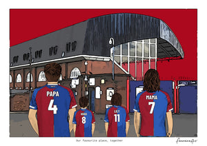 Personalised Crystal Palace digital artwork with PAPA, HUGO, LILY, MAMA, crystal palace selhurst park at Selhurst Park.