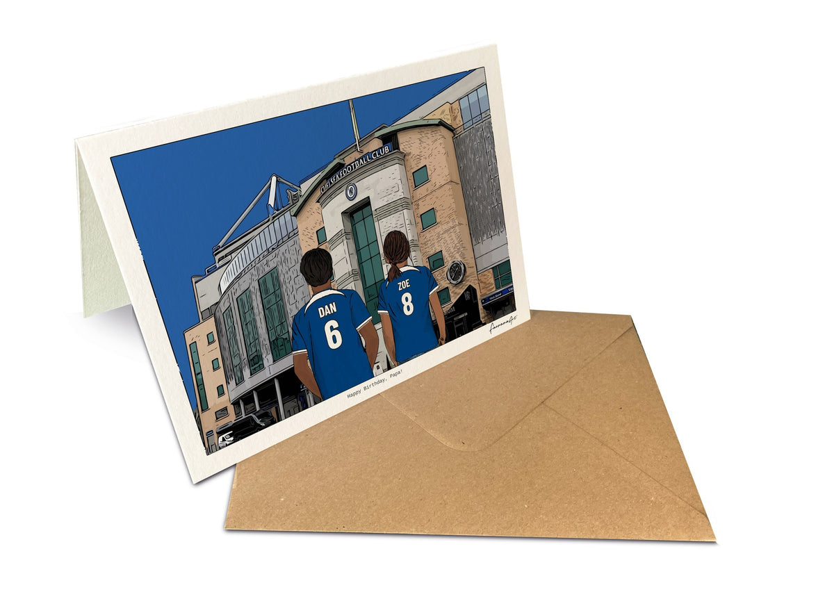 Personalised Chelsea greeting card with DAN, ZOE, 7x5" Greeting Card at Stamford Bridge.