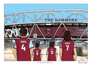 Personalised West Ham United digital artwork with PAPA, HUGO, LILY, MAMA, west ham united london stadium at London Stadium.