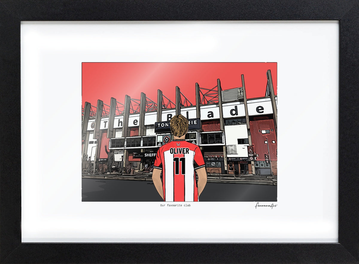 Personalised Sheffield United print with OLIVER, Bordered Print & Frame at Bramall Lane.