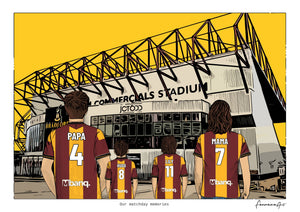 Personalised Bradford City digital artwork with PAPA, HUGO, LILY, MAMA, bradford city a f c valley parade at Valley Parade.