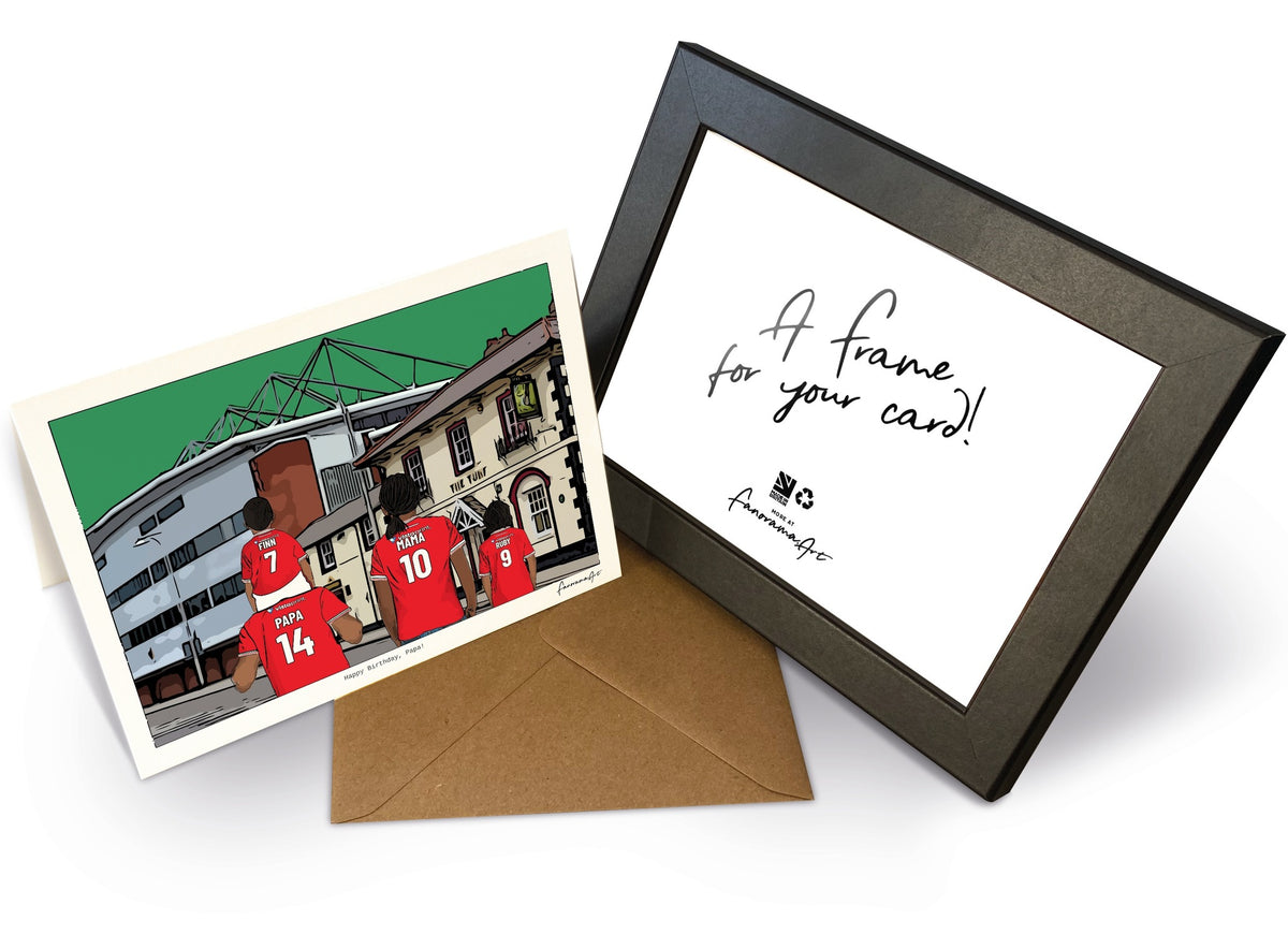 Personalised Wrexham greeting card with PAPA, MAMA, RUBY, 7x5" Greeting Card & Frame at Racecourse Ground.