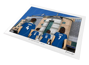 Personalised Chelsea print with PAPA, HUGO, LILY, MAMA, Print at Stamford Bridge.