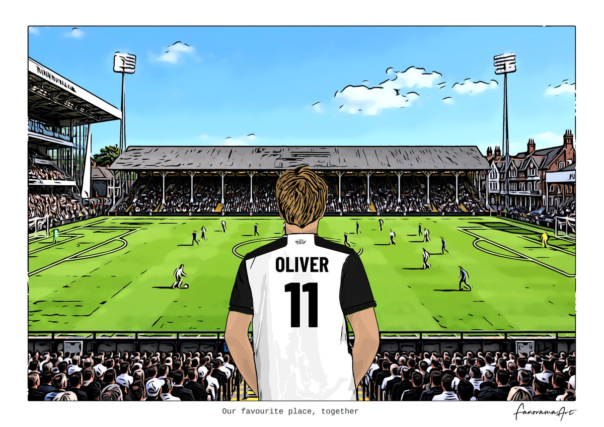 Personalised Fulham digital artwork with OLIVER, in game at Craven Cottage.