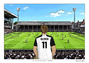 Personalised Fulham digital artwork with OLIVER, in game at Craven Cottage.