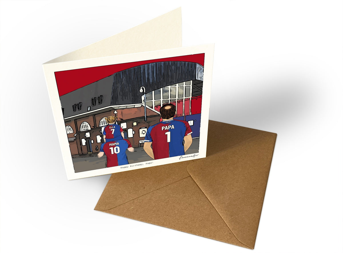 Personalised Crystal Palace greeting card with MAMA, PAPA, Square Greeting Card at Selhurst Park.