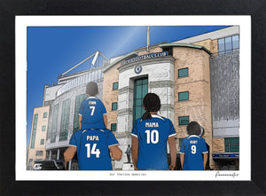 Personalised Chelsea print with PAPA, MAMA, RUBY, Print & Frame at Stamford Bridge.