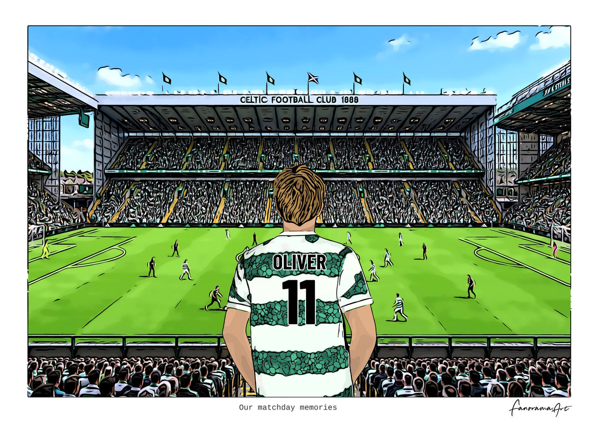 Personalised Celtic digital artwork with OLIVER, in game at Celtic Park.