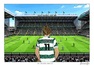 Personalised Celtic digital artwork with OLIVER, in game at Celtic Park.