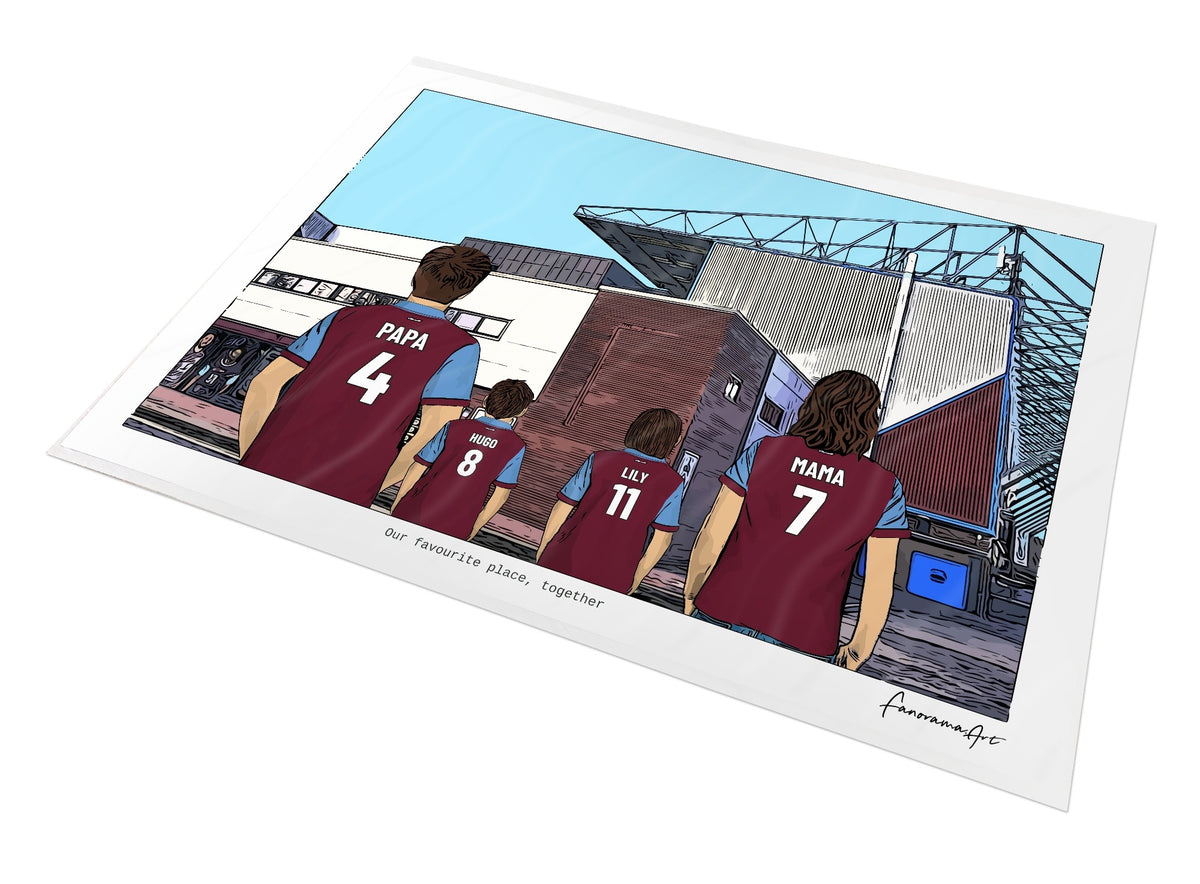 Personalised Burnley print with PAPA, HUGO, LILY, MAMA, Print at Turf Moor.