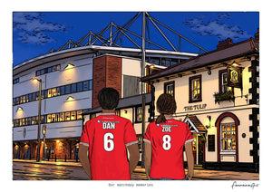 Personalised Wrexham digital artwork with DAN, ZOE, stadium at night at Racecourse Ground.
