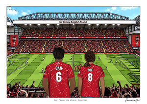 Personalised Liverpool digital artwork with DAN, ZOE, in game cheer at Anfield.