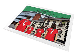 Personalised Wrexham print with PAPA, HUGO, LILY, MAMA, Print at Racecourse Ground.