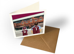 Personalised Aston Villa greeting card with MAMA, PAPA, Square Greeting Card at Villa Park.