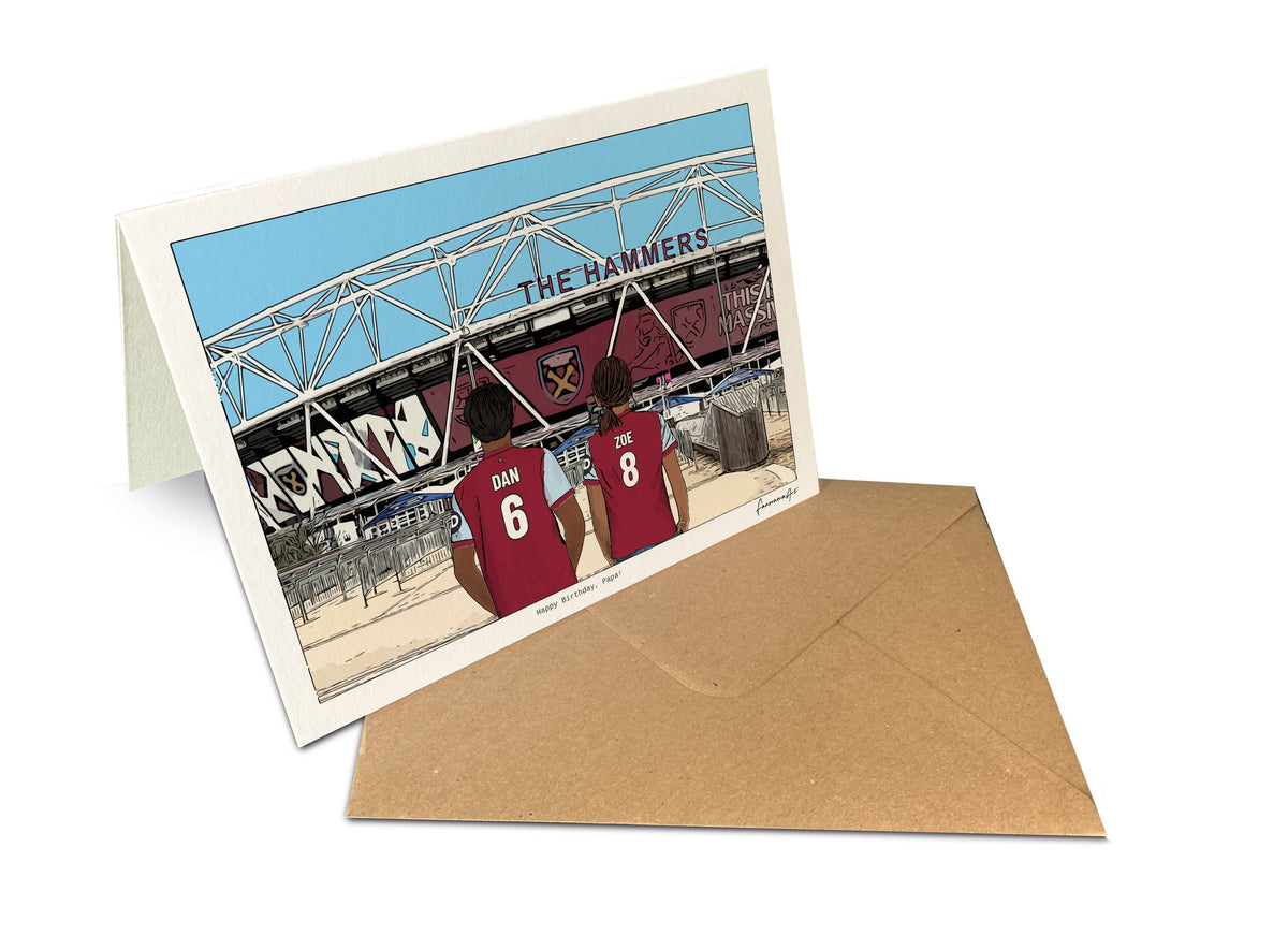 Personalised West Ham United greeting card with DAN, ZOE, 7x5" Greeting Card at London Stadium.