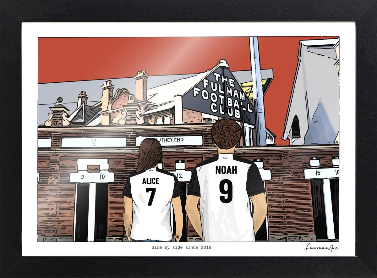 Personalised Fulham print with ALICE, NOAH, Print & Frame at Craven Cottage.