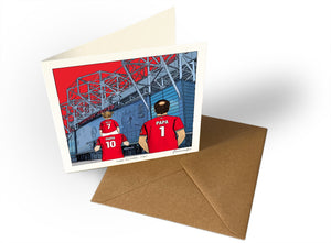 Personalised Manchester United greeting card with MAMA, PAPA, Square Greeting Card at Old Trafford.
