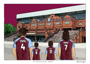 Personalised Aston Villa digital artwork with PAPA, HUGO, LILY, MAMA, aston villa villa park at Villa Park.