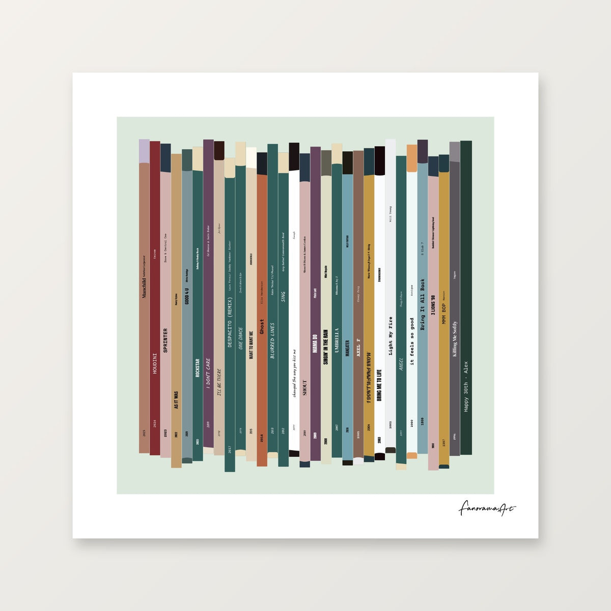 Personalised 30th birthday music print, born in 1996, shown as an 8 by 8 inch square print.