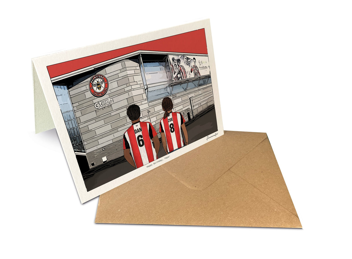 Personalised Brentford greeting card with DAN, ZOE, 7x5" Greeting Card at Gtech Community Stadium.