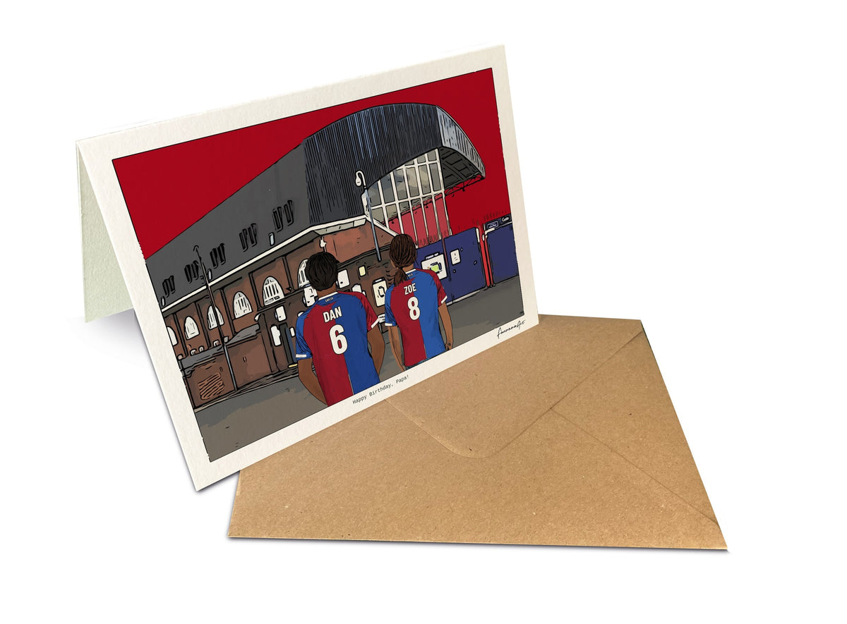 Personalised Crystal Palace greeting card with DAN, ZOE, 7x5" Greeting Card at Selhurst Park.