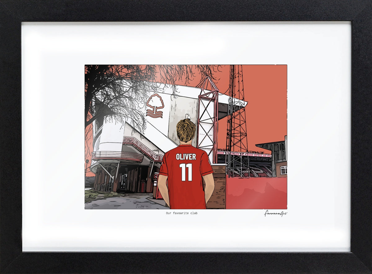 Personalised Nottingham Forest print with OLIVER, Bordered Print & Frame at The City Ground.