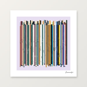 Personalised 50th birthday music print, born in 1976, shown as an 8 by 8 inch square print.